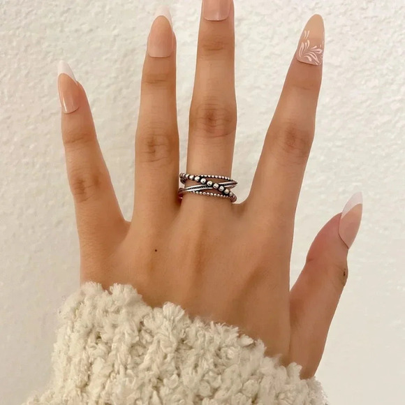 925 Sterling Silver Minimalist Twist Bead Ring Stackable Dainty Ring - Picture 3 of 5